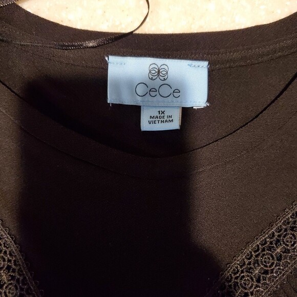 CeCe Women's Puffed Sleeve Knit Top Black Size 1X - Picture 9 of 9